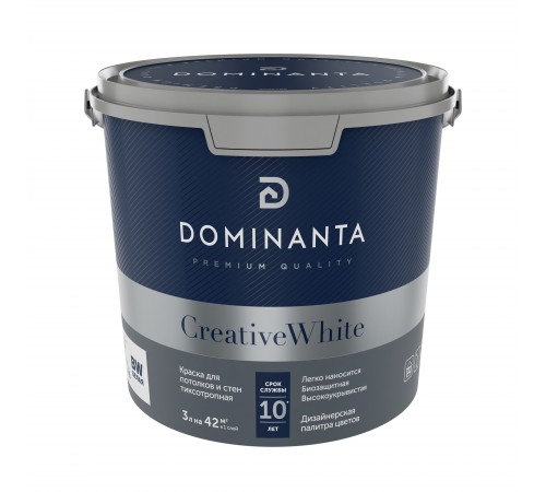 DOMINANTA CreativeWhite / ДОМИНАНТА КреативВайт Краска для потолков и стен тиксотропная, глубокоматовая, база BW (3л) DOMINANTA CreativeWhite / ДОМИНАНТА КреативВайт Краска для потолков и стен тиксотропная, глубокоматовая, база BW (3л)