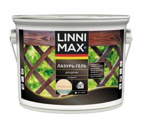 LINNIMAX / ЛИННИМАКС лазурь-гель для дерева алкидная лессирующая шелковисто-матовая, бесцветный, 2,5л
