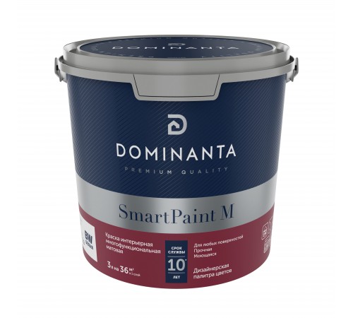 DOMINANTA SmartPaint M / ДОМИНАНТА СмартПеинт М Краска интерьерная многофункциональная матовая база BC (3л) DOMINANTA SmartPaint M / ДОМИНАНТА СмартПеинт М Краска интерьерная многофункциональная матовая база BC (3л)