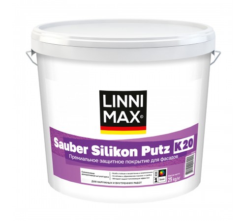 LINNIMAX SAUBER SILIKON PUTZ / ЛИННИМАКС САУБЕР СИЛИКОН ПУТС штукатурка декор. силиконовая для внутренних и наружных работ, фракция K-15, база 1, 25кг LINNIMAX SAUBER SILIKON PUTZ / ЛИННИМАКС САУБЕР СИЛИКОН ПУТС штукатурка декор. силиконовая для внутренних и наружных работ, фракция K-15, база 1, 25кг
