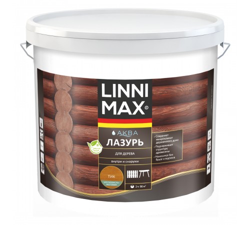 LINNIMAX / ЛИННИМАКС АКВА лазурь для дерева акриловая лессирующая шелковисто-матовая, тик, 9л LINNIMAX / ЛИННИМАКС АКВА лазурь для дерева акриловая лессирующая шелковисто-матовая, тик, 9л