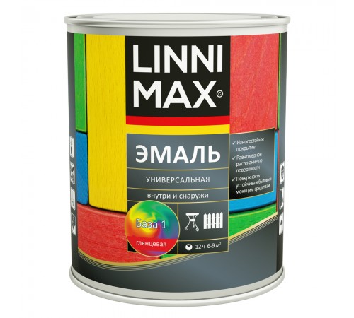 LINNIMAX / ЛИННИМАКС эмаль алкидная универсальная для наружных и внутренних работ глянцевая база 1 (2,5л)