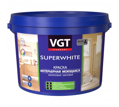 VGT SUPERWHITE / ВГТ СУПЕРВАЙТ ВД-АК-1180 краска интерьерная, моющаяся, акриловая, матовая, база С (13кг) VGT SUPERWHITE / ВГТ СУПЕРВАЙТ ВД-АК-1180 краска интерьерная, моющаяся, акриловая, матовая, база С (13кг)