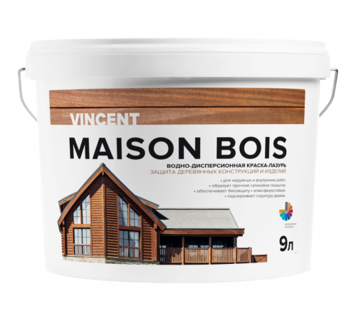 VINCENT MAISON EN BOIS водно-дисперсионная краска-лазурь для защиты дер. изделий, баз С (9л) VINCENT MAISON EN BOIS водно-дисперсионная краска-лазурь для защиты дер. изделий, баз С (9л)