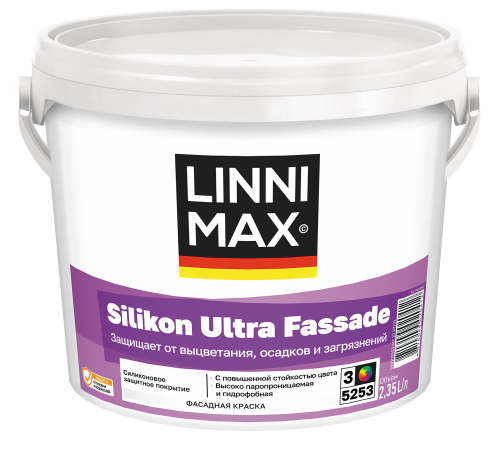 LINNIMAX SILIKON ULTRA FASSADE / ЛИННИМАКС СИЛИКОН УЛЬТРА ФАССАД краска фасадная водно-дисперсионная акриловая для минеральных поверхностей матовая база 3 (2,35л)