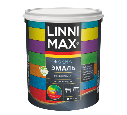 LINNIMAX / ЛИННИМАКС аква эмаль акриловая универсальная атмосферостойкая для наружных и внутренних работ глянцевая база 3 (2,35л)