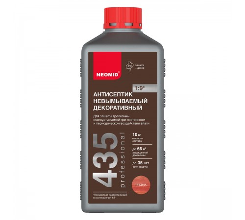 NEOMID 435 антисептик невымываемый декоративный, защита до 3(5л)ет, концентрат 1:9, рябина (1л)