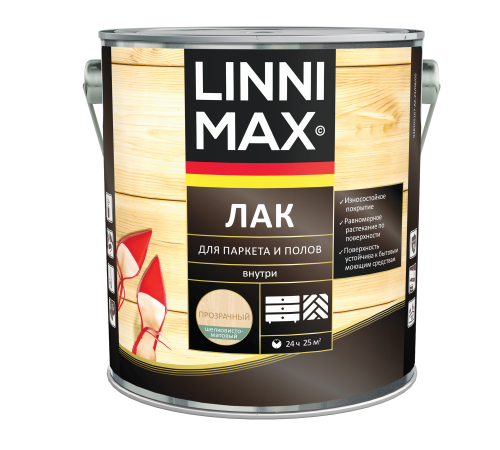 LINNIMAX / ЛИННИМАКС лак алкидно-уретановый для паркета и полов для внутренних работ шелковисто-матовый бесцветный (2,5л) LINNIMAX / ЛИННИМАКС лак алкидно-уретановый для паркета и полов для внутренних работ шелковисто-матовый бесцветный (2,5л)