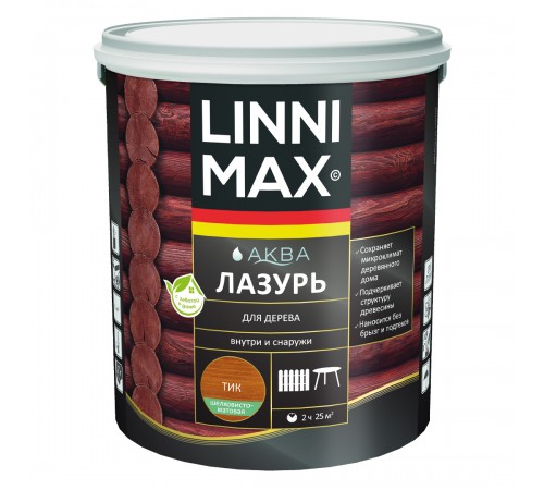 LINNIMAX / ЛИННИМАКС АКВА лазурь для дерева акриловая лессирующая шелковисто-матовая, тик, 2,5л LINNIMAX / ЛИННИМАКС АКВА лазурь для дерева акриловая лессирующая шелковисто-матовая, тик, 2,5л