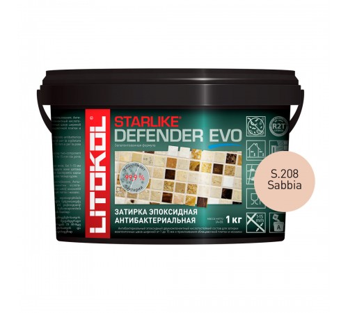 LITOKOL STARLIKE DEFENDER EVO / ЛИТОКОЛ СТАРЛАЙК ДЕФЕНДЕР ЭВО затирка двухкомпонентная, эпоксидная, S.208 sabbia, 1кг LITOKOL STARLIKE DEFENDER EVO / ЛИТОКОЛ СТАРЛАЙК ДЕФЕНДЕР ЭВО затирка двухкомпонентная, эпоксидная, S.208 sabbia, 1кг