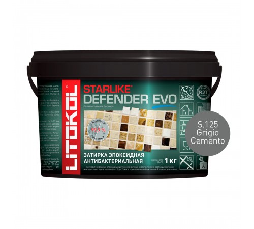 LITOKOL STARLIKE DEFENDER EVO / ЛИТОКОЛ СТАРЛАЙК ДЕФЕНДЕР ЭВО затирка двухкомпонентная, эпоксидная, S.125 grigio cemento, 1кг