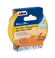 UNIBOB / УНИБОБ лента малярная профессиональная, для точных линий, washi-tape, желтый (30мм х 25м)