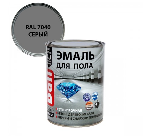 DALI / ДАЛИ эмаль для пола алкидно-уретановая моющаяся серый RAL 7040 0,8 л DALI / ДАЛИ эмаль для пола алкидно-уретановая моющаяся серый RAL 7040 0,8 л