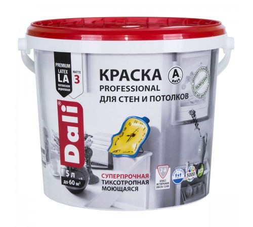 DALI PROFESSIONAL / ДАЛИ ПРОФЕССИОНАЛ краска для стен и потолков акриловая база А 5 л DALI PROFESSIONAL / ДАЛИ ПРОФЕССИОНАЛ краска для стен и потолков акриловая база А 5 л
