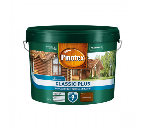 PINOTEX CLASSIC PLUS / ПИНОТЕКС КЛАССИК ПЛЮС пропитка-антисептик, быстросохнущая 3 в 1, тиковое дерево 9л PINOTEX CLASSIC PLUS / ПИНОТЕКС КЛАССИК ПЛЮС пропитка-антисептик, быстросохнущая 3 в 1, тиковое дерево 9л