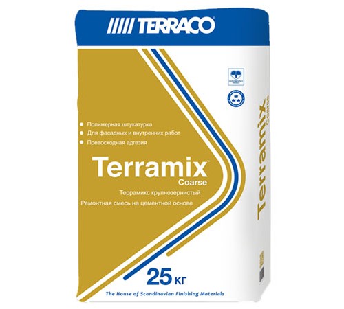 TERRACO ТЕРРАМИКС штукатурка тонкослойная крупнозернистая, серый (25кг) TERRACO ТЕРРАМИКС штукатурка тонкослойная крупнозернистая, серый (25кг)