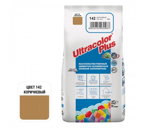 ULTRACOLOR PLUS №142 затирка для швов с водоотталкивающим и антигрибковым эффектом, коричневый (2кг)