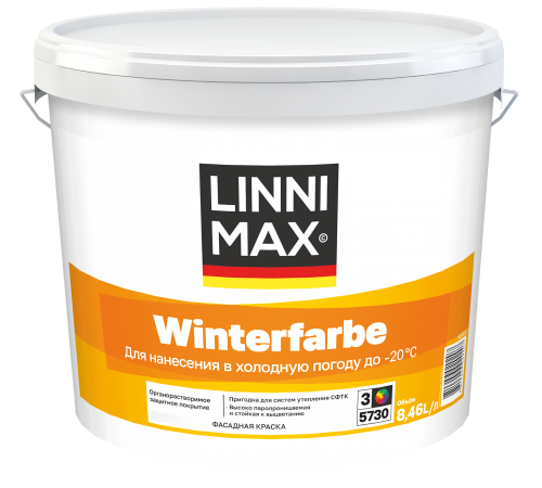 LINNIMAX WINTERFARBE / ЛИННИМАКС ВИНТЕРФАРБЕ краска фасадная всесезонная полиакриловая органорастворимая зимняя атмосферостойкая для наружных работ матовая база 3 (8,46л) LINNIMAX WINTERFARBE / ЛИННИМАКС ВИНТЕРФАРБЕ краска фасадная всесезонная полиакриловая органорастворимая зимняя атмосферостойкая для наружных работ матовая база 3 (8,46л)
