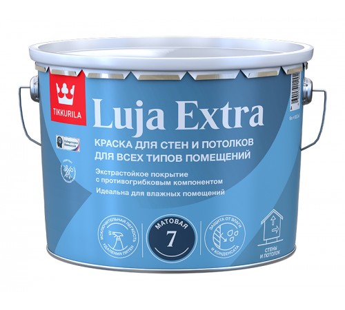 TIKKURILA LUJA EXTRA 7 / ТИККУРИЛА ЛУЯ ЭКСТРА 7 краска для влажных помещений антигрибковая акриловая матовая, база A 9 л TIKKURILA LUJA EXTRA 7 / ТИККУРИЛА ЛУЯ ЭКСТРА 7 краска для влажных помещений антигрибковая акриловая матовая, база A 9 л
