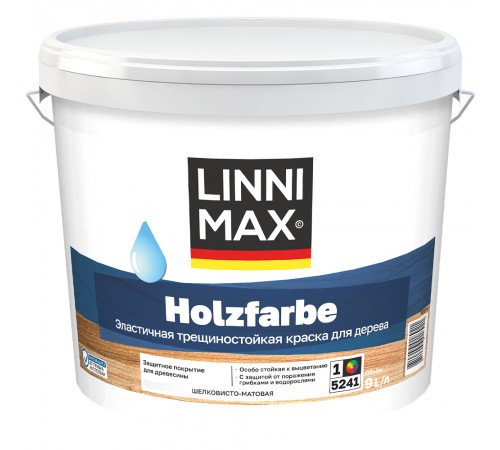 LINNIMAX HOLZFARBE / ЛИННИМАКС ХОЛЬЦФАРБЕ краска для дерева водно-дисперсионная эластичная трещиностойкая для вн/нар база 1 (9л)