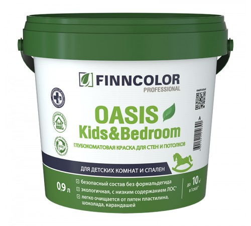 FINNCOLOR OASIS KIDS BEDROOM / ФИННКОЛОР ОАЗИС КИДС ЭНД БЭДРУМ краска для стен и потолков для детских комнат и спален глубокоматовая, база A, 0,9л