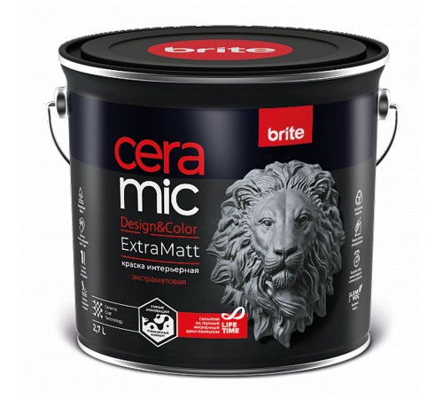 BRITE CERAMIC / БРАЙТ КЕРАМИК краска для интенсивно используемых помещений ExtraMatt, база С, 2,7л BRITE CERAMIC / БРАЙТ КЕРАМИК краска для интенсивно используемых помещений ExtraMatt, база С, 2,7л