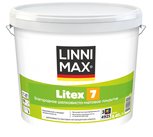 LINNIMAX LITEX 7 / ЛИННИМАКС ЛИТЕКС 7 краска для стен и фактурных обоев латексная водно-дисперсионная для внутренних работ шелковисто-матовая база 3 (8,46л) LINNIMAX LITEX 7 / ЛИННИМАКС ЛИТЕКС 7 краска для стен и фактурных обоев латексная водно-дисперсионная для внутренних работ шелковисто-матовая база 3 (8,46л)