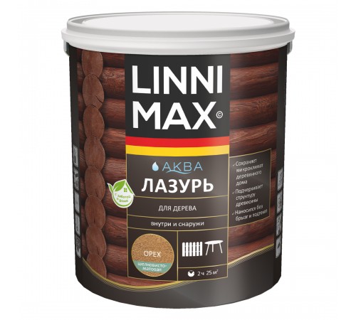 LINNIMAX / ЛИННИМАКС АКВА лазурь для дерева акриловая лессирующая шелковисто-матовая, орех, 2,5л LINNIMAX / ЛИННИМАКС АКВА лазурь для дерева акриловая лессирующая шелковисто-матовая, орех, 2,5л
