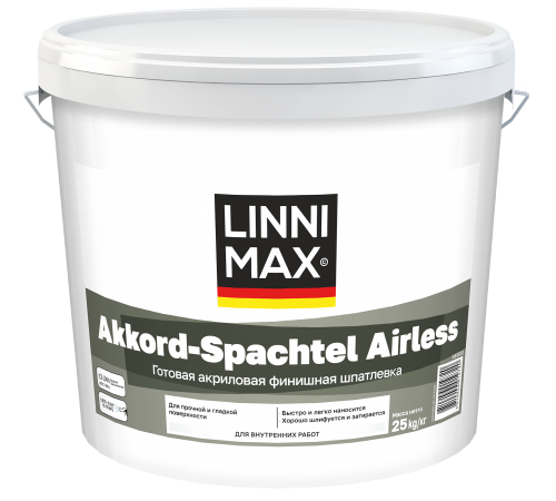 LINNIMAX AKKORD-SPACHTEL AIRLESS / ЛИННИМАКС АККОРД-ШПАХТЕЛЬ АЙРЛЕСС шпатлевка финишная акриловая для внутренних работ матовая белый (25кг) LINNIMAX AKKORD-SPACHTEL AIRLESS / ЛИННИМАКС АККОРД-ШПАХТЕЛЬ АЙРЛЕСС шпатлевка финишная акриловая для внутренних работ матовая белый (25кг)