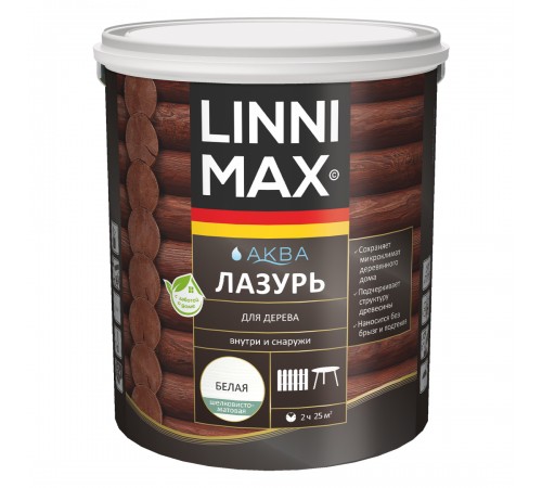 LINNIMAX / ЛИННИМАКС АКВА лазурь для дерева акриловая лессирующая шелковисто-матовая, белый, 2,5л LINNIMAX / ЛИННИМАКС АКВА лазурь для дерева акриловая лессирующая шелковисто-матовая, белый, 2,5л