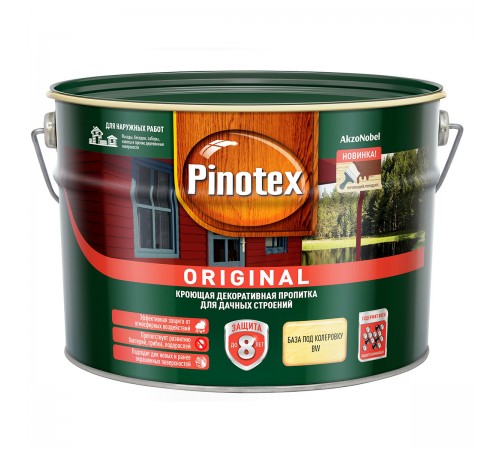 PINOTEX ORIGINAL / ПИНОТЕКС ОРИДЖИНАЛ кроющая декоративная пропитка с добавлением воска, база под колеровку BW, 9л PINOTEX ORIGINAL / ПИНОТЕКС ОРИДЖИНАЛ кроющая декоративная пропитка с добавлением воска, база под колеровку BW, 9л
