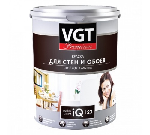 VGT PREMIUM / ВГТ ПРЕМИУМ IQ 123 краска моющаяся для стен и обоев глубокоматовая, база С под колеровку (7л)