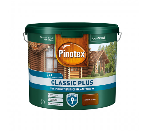 PINOTEX CLASSIC PLUS / ПИНОТЕКС КЛАССИК ПЛЮС пропитка-антисептик, быстросохнущая 3 в 1, красное дерево 2,5л