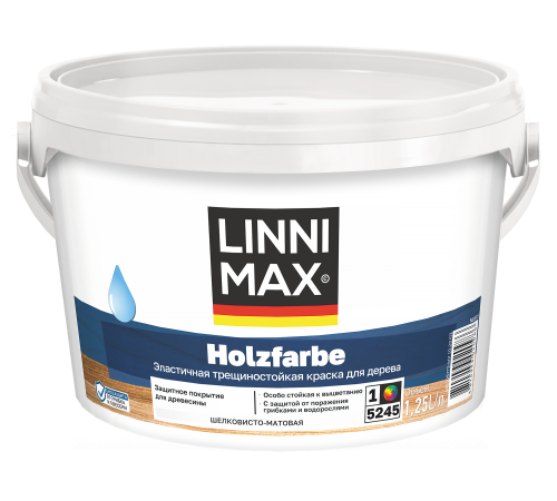 LINNIMAX HOLZFARBE / ЛИННИМАКС ХОЛЬЦФАРБЕ краска по дереву водно-дисперсионная для наружных и внутренних работ шелковисто-матовая база 1 (1,25л)