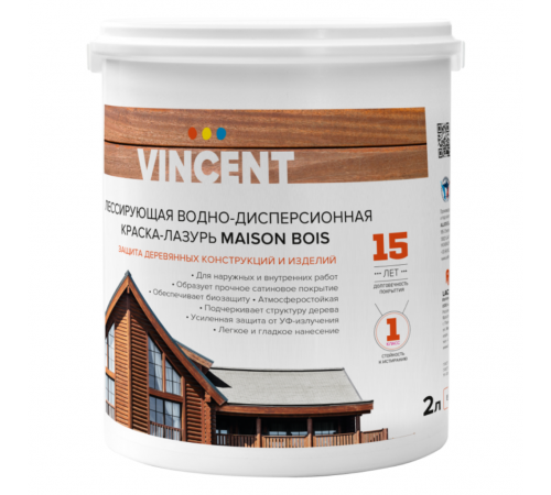 VINCENT MAISON EN BOIS водно-дисперсионная краска-лазурь для защиты дер. изделий, баз А (2л) VINCENT MAISON EN BOIS водно-дисперсионная краска-лазурь для защиты дер. изделий, баз А (2л)