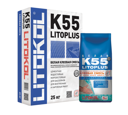 LITOKOL LITOPLUS K55 клей для плитки и стеклянной мозаики, для бассейнов и влажных помещ. (5кг) LITOKOL LITOPLUS K55 клей для плитки и стеклянной мозаики, для бассейнов и влажных помещ. (5кг)