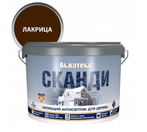 Акватекс Сканди антисептик для древесины кроющий акриловый полуматовый, лакрица (9л) new