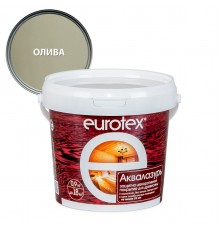 EUROTEX / ЕВРОТЕКС АКВАЛАЗУРЬ лак защит.-декор. для дерева, акриловый, лессирующий, олива (0,9л)