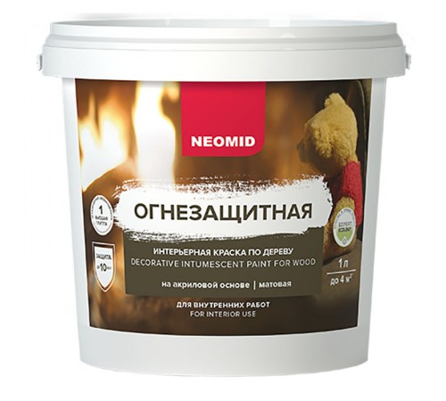 NEOMID краска огнезащитная интерьерная по дереву на акриловой основе (1л)