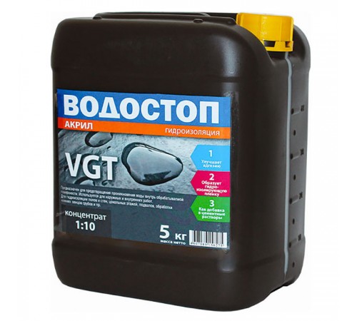 VGT / ВГТ ВОДОСТОП АКРИЛ грунт-концентрат влагоизолятор 1:10, для наружных и внутренних работ (1кг)