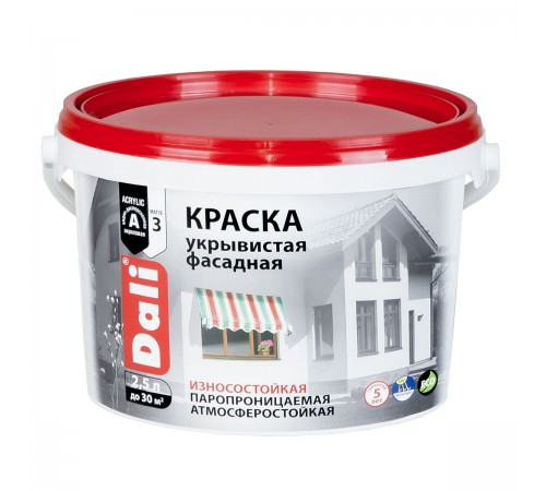 DALI / ДАЛИ краска укрывистая фасадная акриловая износостойкая паропроницаемая белый 2,5 л DALI / ДАЛИ краска укрывистая фасадная акриловая износостойкая паропроницаемая белый 2,5 л