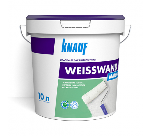 KNAUF WEISSWAND / КНАУФ ВАЙСВАНД краска интерьерная для стен и потолков водно-дисперсионная матовая, белый, 10 л KNAUF WEISSWAND / КНАУФ ВАЙСВАНД краска интерьерная для стен и потолков водно-дисперсионная матовая, белый, 10 л
