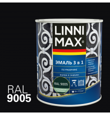 LINNIMAX / ЛИННИМАКС эмаль алкидно-уретановая по ржавчине 3 в 1 для наружных и внутренних работ черный RAL 9005 (0,75л)