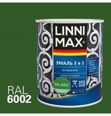 LINNIMAX / ЛИННИМАКС эмаль алкидно-уретановая по ржавчине 3 в 1 для наружных и внутренних работ зеленый RAL 6002 (0,75л)