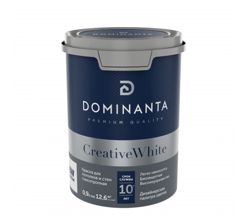 DOMINANTA CreativeWhite / ДОМИНАНТА КреативВайт Краска для потолков и стен тиксотропная, глубокоматовая, база BW (0,9л) DOMINANTA CreativeWhite / ДОМИНАНТА КреативВайт Краска для потолков и стен тиксотропная, глубокоматовая, база BW (0,9л)
