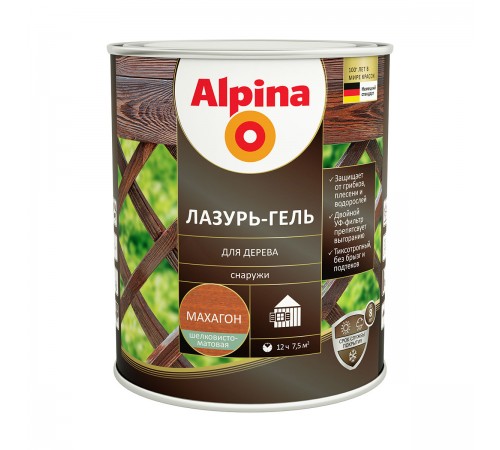 ALPINA лазурь-гель для дерева шелковисто-матовый, махагон (0,75л) ALPINA лазурь-гель для дерева шелковисто-матовый, махагон (0,75л)