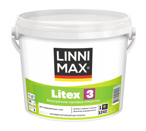 LINNIMAX LITEX 3 / ЛИННИМАКС ЛИТЕКС 3 краска для стен латексная водно-дисперсионная для внутренних работ матовая база 1 (2,5л)