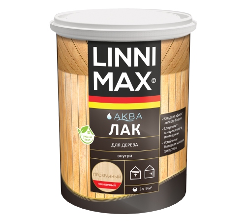 LINNIMAX / ЛИННИМАКС АКВА лак акриловый для дерева для внутренних работ глянцевый прозрачный (0,9л) LINNIMAX / ЛИННИМАКС АКВА лак акриловый для дерева для внутренних работ глянцевый прозрачный (0,9л)