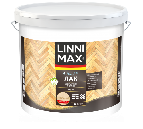 LINNIMAX / ЛИННИМАКС АКВА лак акриловый для паркета и полов для внутренних работ глянцевый (9л) LINNIMAX / ЛИННИМАКС АКВА лак акриловый для паркета и полов для внутренних работ глянцевый (9л)