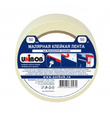UNIBOB / УНИБОБ лента малярная клейкая, белый (50мм х 50м)
